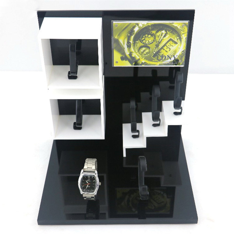 Factory Custom Design Of Seven Watches Jack Acrylic Watch Display Stand Metal Impregnated Rubber C Ring