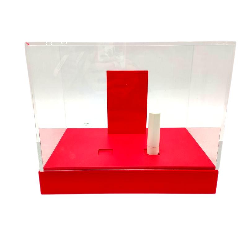 Factory custom logo perfume lipstick desktop display cabinet MDF spray base acrylic shell