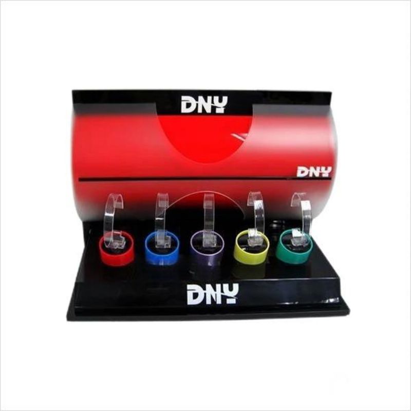 Factory custom logo back curved acrylic color watch display stand is used to display five watches