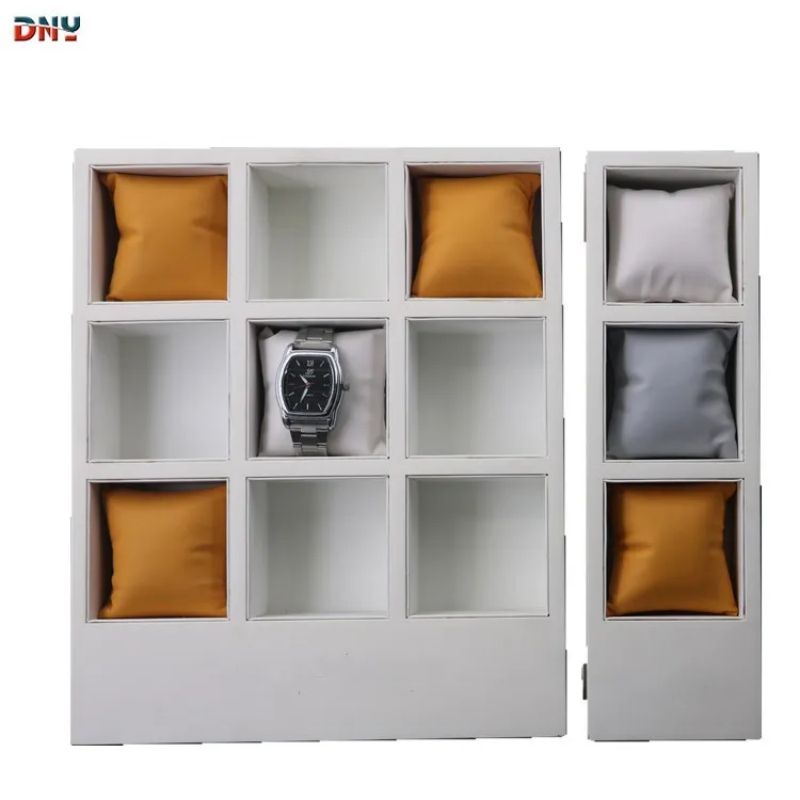 Factory custom design nine grid vertical watch display case matching watch pillow